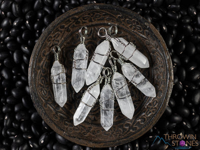 WHITE or CLEAR QUARTZ Point Pendant - Wire Wrapped Crystal Necklace, Metaphysical Healing Stone Jewelry, E0140-Throwin Stones