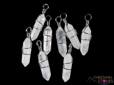 WHITE or CLEAR QUARTZ Point Pendant - Wire Wrapped Crystal Necklace, Metaphysical Healing Stone Jewelry, E0140-Throwin Stones