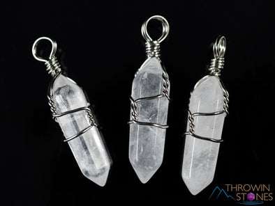 WHITE or CLEAR QUARTZ Point Pendant - Wire Wrapped Crystal Necklace, Metaphysical Healing Stone Jewelry, E0140-Throwin Stones