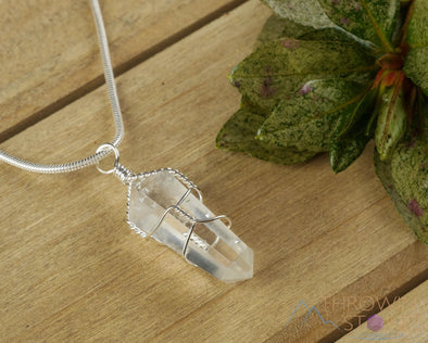 WHITE or CLEAR QUARTZ Point Pendant - Wire Wrapped Crystal Necklace, Metaphysical Healing Stone Jewelry, E0140-Throwin Stones