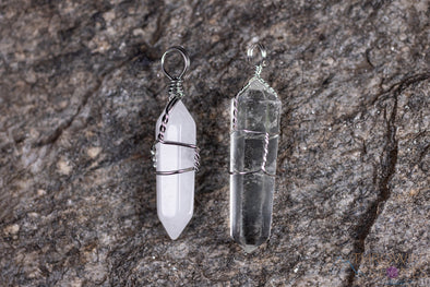 WHITE or CLEAR QUARTZ Point Pendant - Wire Wrapped Crystal Necklace, Metaphysical Healing Stone Jewelry, E0140-Throwin Stones