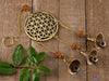 WIND CHIME - Flower of Life, RUDRAKSHA Beads, Gold, Bells - Windchimes for Outdoors, Home Decor, E0494-Throwin Stones