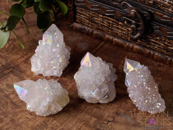 White Angel AURA QUARTZ Crystal - Lotus - Rainbow Quartz Crystal, Spirit Quartz, Crystal Decor, E2005-Throwin Stones