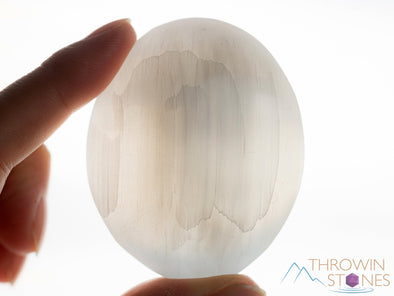 White SELENITE Crystal Palm Stone - Worry Stone, Self Care, Healing Crystals and Stones, E1124-Throwin Stones
