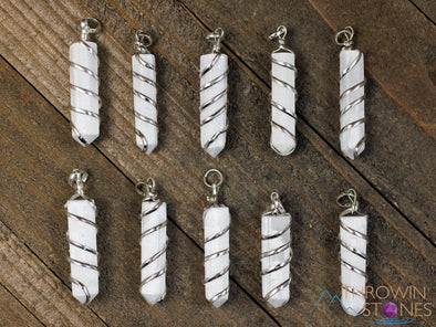 White SELENITE Crystal Pendant - Wire Wrapped Crystal Necklace, Crystal Points, Handmade Jewelry, E2068-Throwin Stones