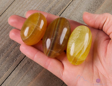 Yellow FLUORITE Crystal Egg - Palm Stone, Self Care, Healing Crystals and Stones, E1136-Throwin Stones