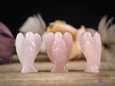 ROSE QUARTZ Crystal Angel - Crystal Carving, Angel Figurines, Home Decor, Healing Crystals and Stones, E1552-Throwin Stones